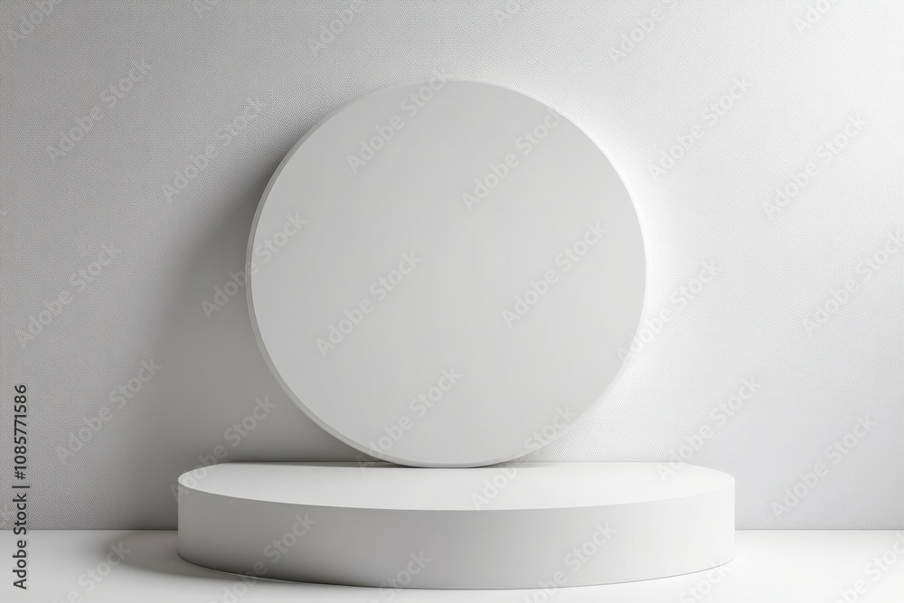 white circle podium on white plain background with copy space white circle podium on white plain background with copy space