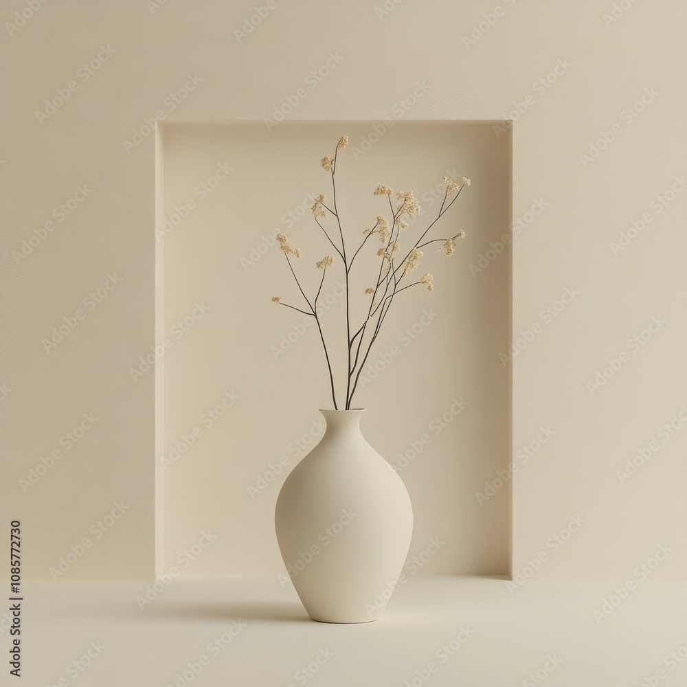 Minimalist Still Life with White Vase and Dried Flowers in Neutral Toned Background Emphasizing Simplicity and Elegance for Home Decor Concepts Minimalist Still Life with White Vase and Dried Flowers in Neutral Toned Background Emphasizing Simplicity and Elegance for Home Decor Concepts