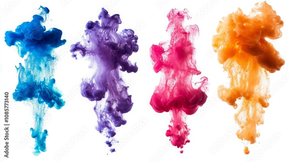 Vibrant Abstract Ink Smoke Art with Blue, Purple, Pink, and Orange Colors Creating Dynamic Fluid Patterns on a White Background for Artistic Visual Projects Vibrant Abstract Ink Smoke Art with Blue, Purple, Pink, and Orange Colors Creating Dynamic Fluid Patterns on a White Background for Artistic Visual Projects