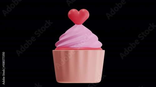 Cupcake with Heart Topping 3D Icon Animation