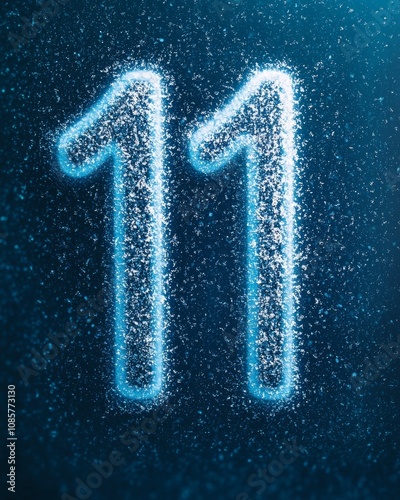 Wallpaper Mural A glowing number "11" surrounded by sparkling particles on a blue background, creating a vibrant and dynamic visual effect. Torontodigital.ca