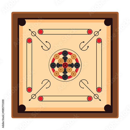 Wooden Carrom Board Game Vector Illustration Carrom game vector carrom board game