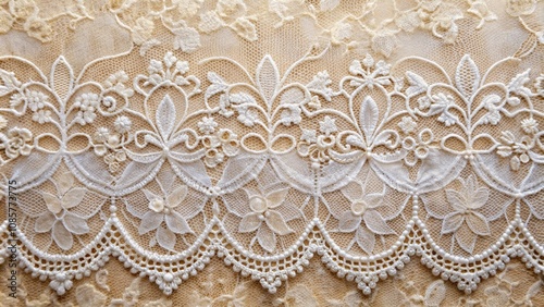 Delicate White Lace with Pearl Trim, Floral Pattern, Close Up, Lace, Fabric, Texture