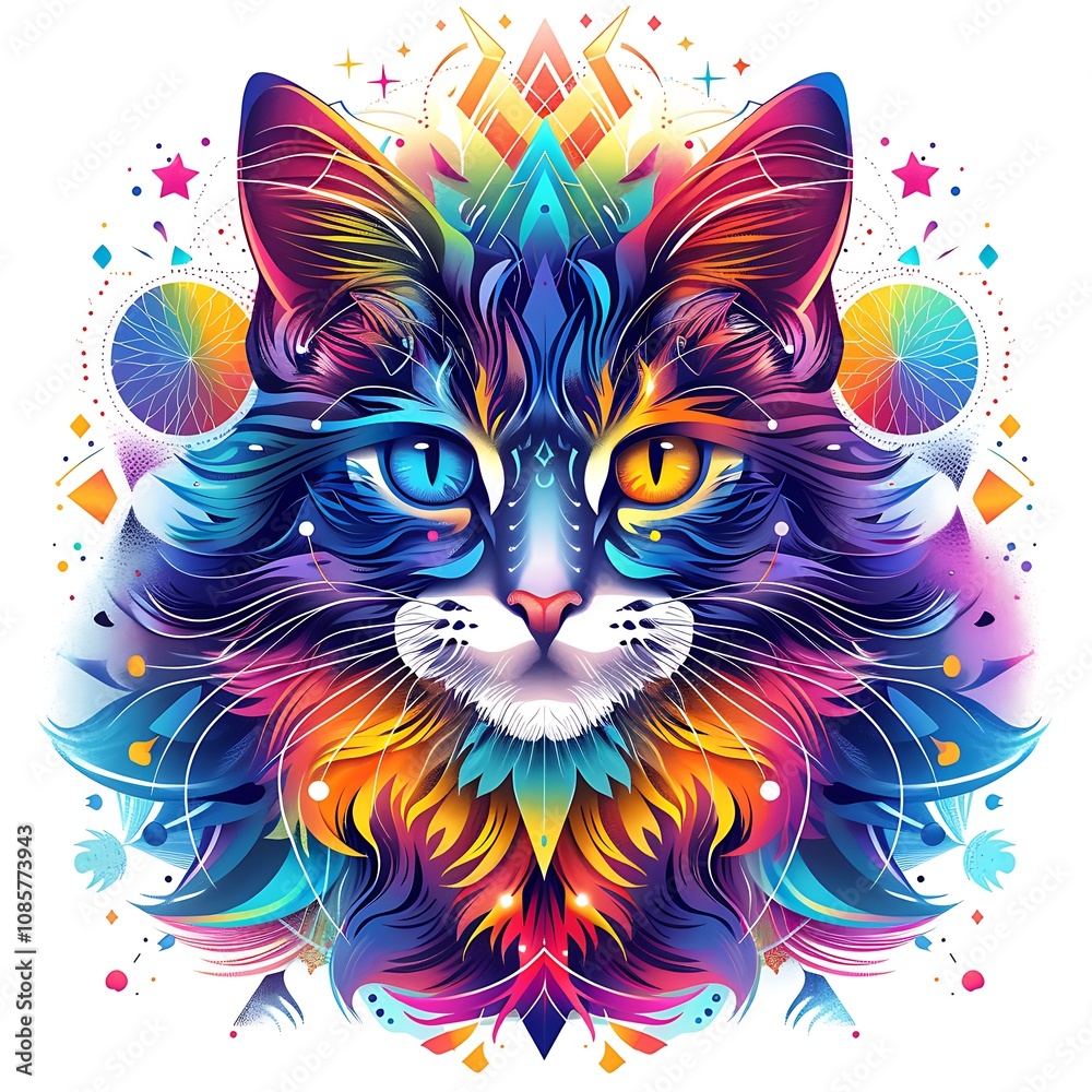 Colorful Mandala Cat Illustration Design Colorful Mandala Cat Illustration Design