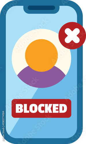 Illustration of a smartphone showing a blocked user profile with a cross mark, representing the concept of online blocking