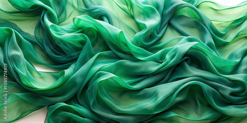 Emerald Green Silk Fabric Draped in Abstract Curves, fabric, texture, silk