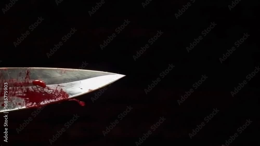 Bloody dagger is dripping blood on a black background