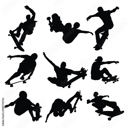 skateboard player silhouette Shape Drawing Vol 04