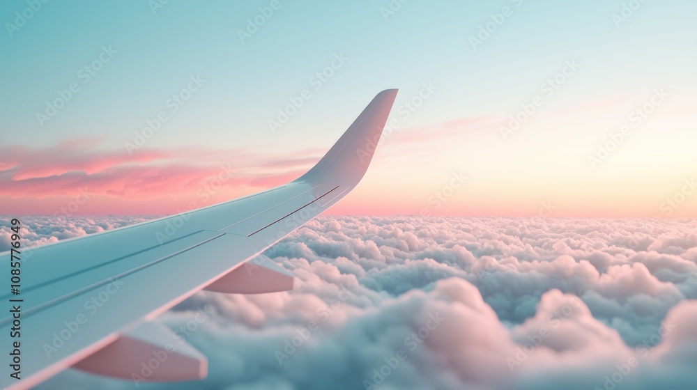 Airplane Icon: A close up of an airplane wing mid flight, with the Earth curvature visible below and a layer of fluffy white clouds stretching to the horizon. Airplane Icon: A close up of an airplane wing mid flight, with the Earth curvature visible below and a layer of fluffy white clouds stretching to the horizon.