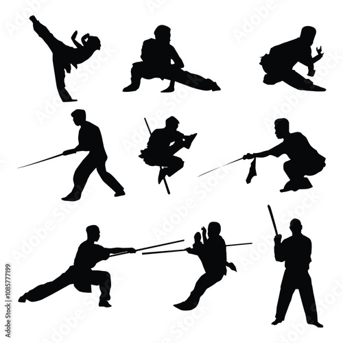 Wushu Player Silhouette Shape Drawing Vol 3