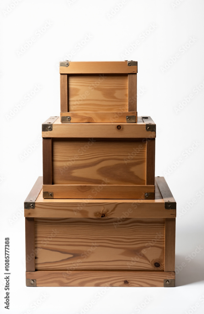 Three-dimensional image of a tower of wooden boxes on a white background. Three-dimensional image of a tower of wooden boxes on a white background.