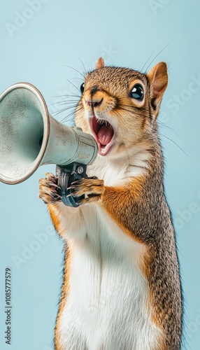 Squirrel using a megaphone to capture attention for digital marketing and online advertising photo