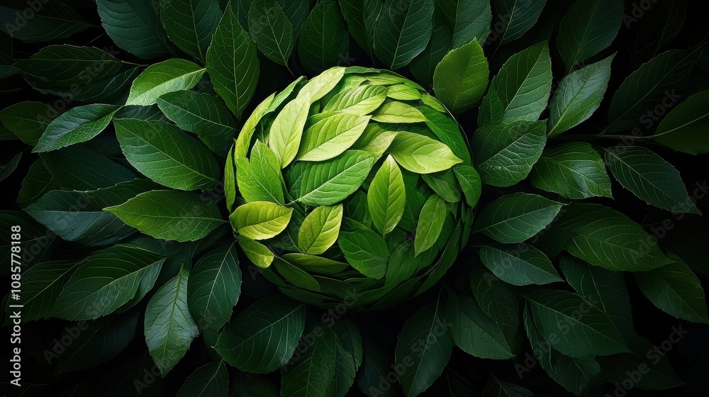 Obraz premium Globe with Leaves: A globe wrapped in lush green leaves, symbolizing environmental protection and the interconnectedness of nature and the planet.