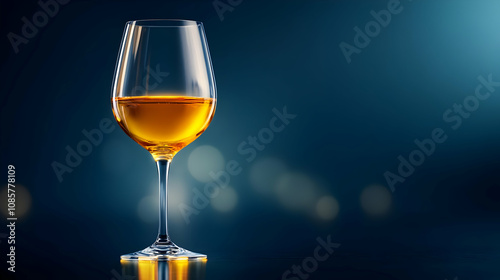 A beautifully captured glass of golden whiskey with a blurred blue background, perfect for beverage enthusiasts. photo