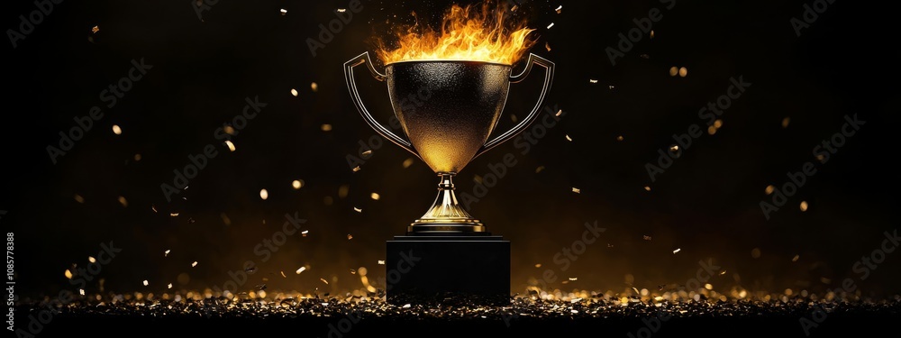 Golden Trophy Ignites with Fire and Confetti