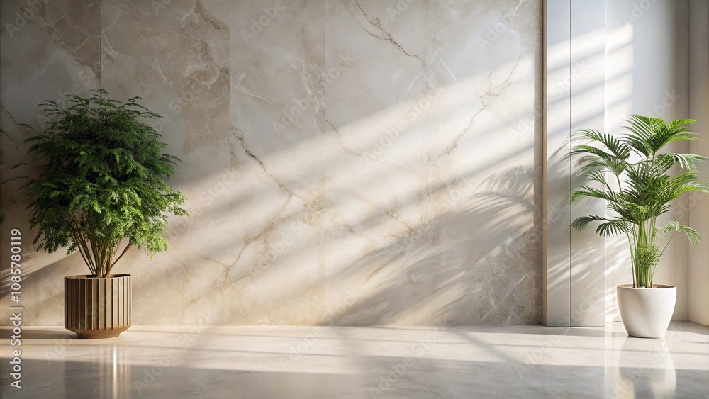 Sunlit Interior with Lush Greenery and Elegant Potted Plants Sunlit Interior with Lush Greenery and Elegant Potted Plants