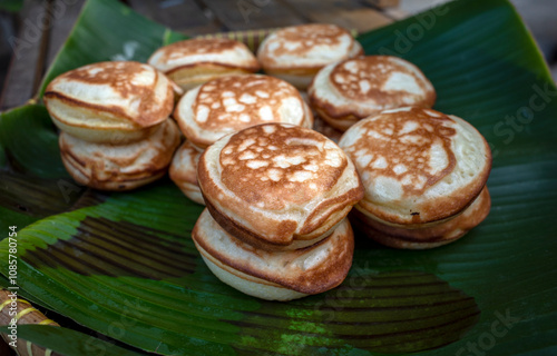 Kue Apem, an Indonesian traditional cake on street food market, in Yogyakarta, Indonesia photo