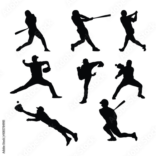 Premium Vector Black silhouettes of baseball players