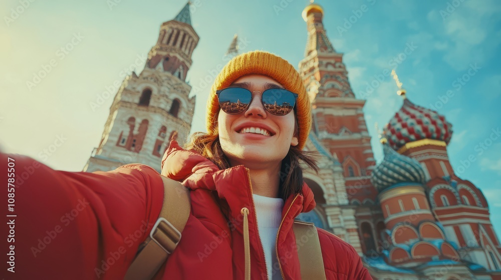 An influencer taking a selfie in front of a historic landmark, with the city's energy and architecture framing the shot. An influencer taking a selfie in front of a historic landmark, with the city's energy and architecture framing the shot.