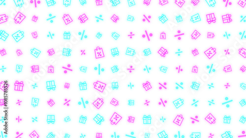  neon sale pattern shopping bag and gift box with percentage isolated on transparent background , black friday and big sale overlay png design element