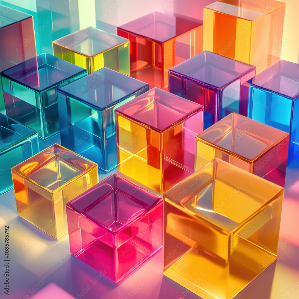 Fototapeta premium Colorful Geometric Blocks in Dynamic Arrangement