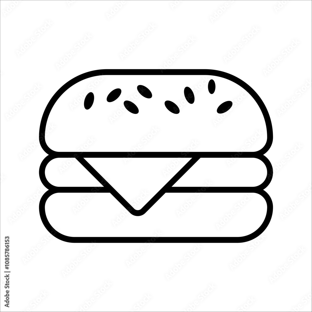 Illustration showing a black burger icon on a white background. Fast food Illustration showing a black burger icon on a white background. Fast food