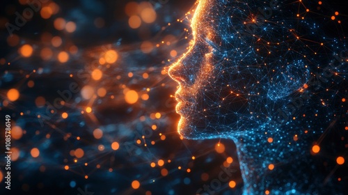 Network of light beams connecting diverse human faces in global grid