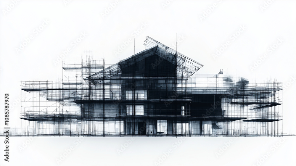 Modern architectural silhouette with intricate design details Modern architectural silhouette with intricate design details