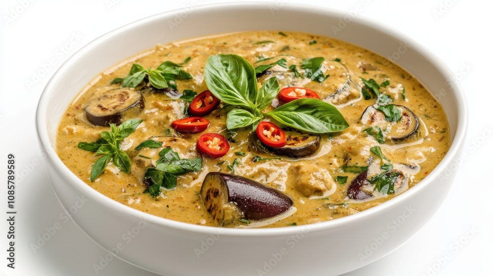 Delicious green curry with eggplant and basil home kitchen recipe cozy atmosphere culinary delight