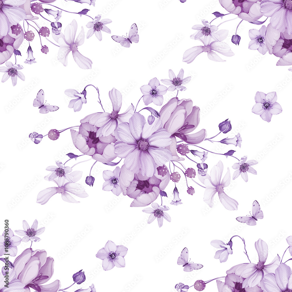 Seamless Pattern with Wildflowers and Butterflies Seamless Pattern with Wildflowers and Butterflies