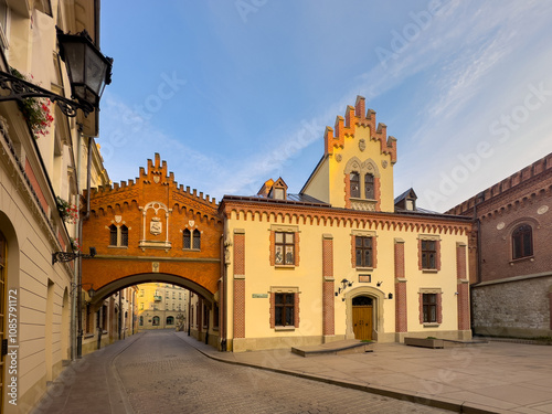 Princes Czartoryski Alley in Krakow at sunrise, Poland photo