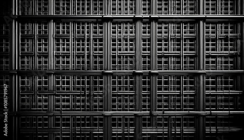 black and white photo of a metal grid the photo is black and white and has a very dark and moody feel to it the grid is made up of small squares and is very intricate