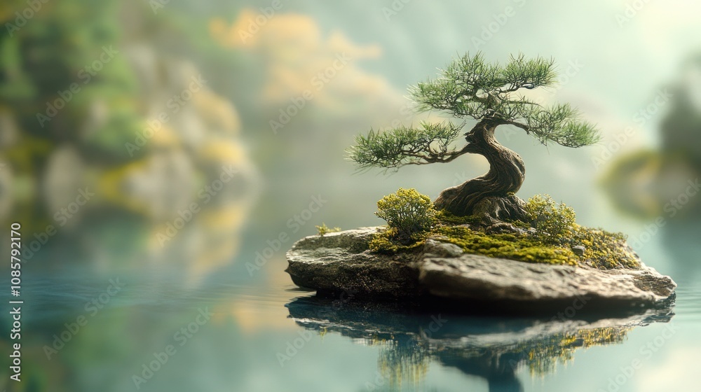Fototapeta premium Bonsai Tree on a Misty Lake