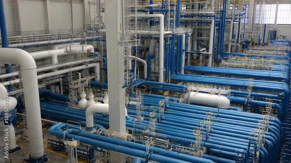 Extensive pipeline system within a large industrial plant, showcasing complex infrastructure and advanced technology for efficient production and operations. Extensive pipeline system within a large industrial plant, showcasing complex infrastructure and advanced technology for efficient production and operations.