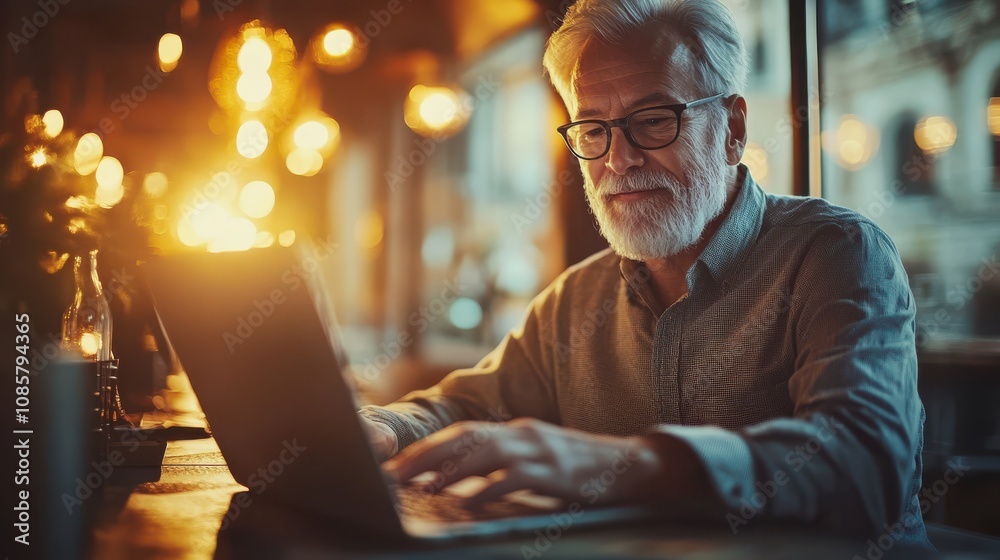 A tech-savvy senior creating a blog to share their life stories and wisdom, typing on a laptop with enthusiasm. A tech-savvy senior creating a blog to share their life stories and wisdom, typing on a laptop with enthusiasm.