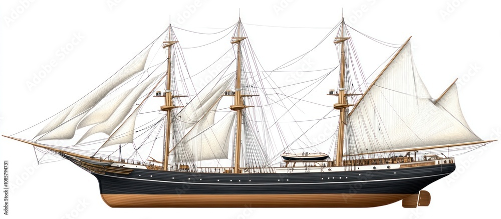 Naklejka premium High-resolution PNG image of a detailed ship isolated on a crisp transparent background for nautical-themed design projects, illustrations, and digital artwork in maritime