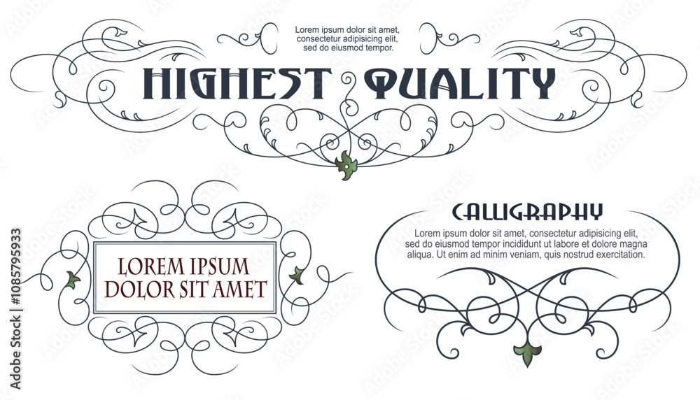 Vector set of calligraphic design elements and page decor. Vector set of calligraphic design elements and page decor.