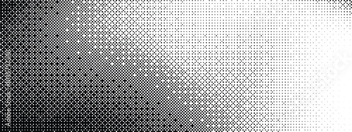 Pixel dithering gradient. Bitmap texture background. Black and white random pixels pattern. Retro glitchy vector art illustration. Monochromatic dissolve effect. 8 bit video game screen wallpaper.