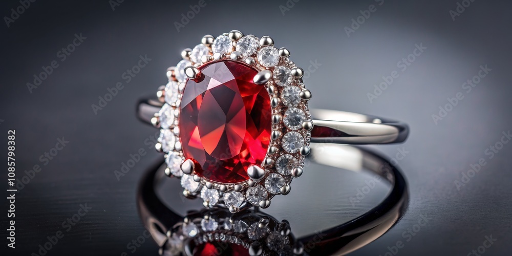 Silver Ring with Red Gemstone and Diamond Accents, Close-up, Macro Photography, Jewelry, Gemstone, Diamond Silver Ring with Red Gemstone and Diamond Accents, Close-up, Macro Photography, Jewelry, Gemstone, Diamond