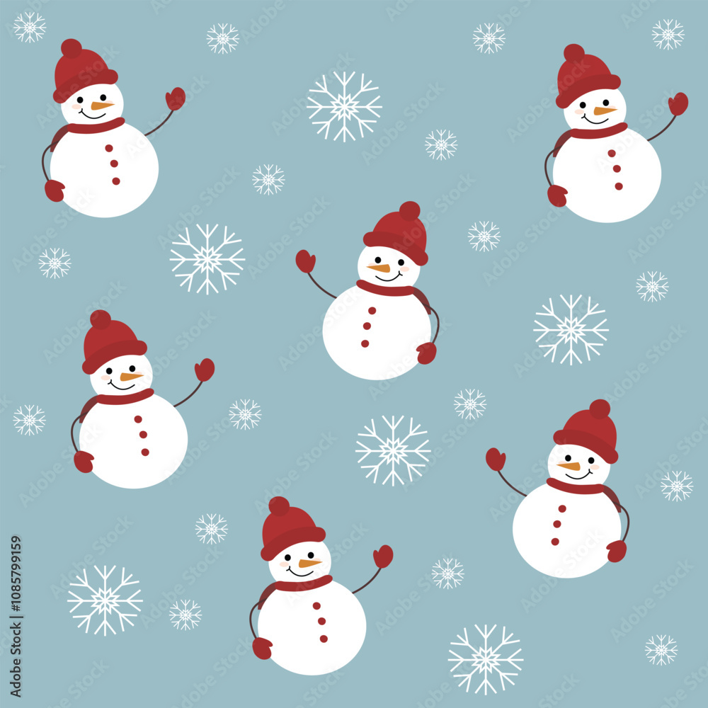 Smiling Snowmen and Snowflakes Pattern Smiling Snowmen and Snowflakes Pattern