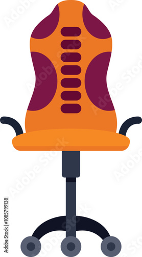 Modern gaming chair with ergonomic backrest standing on wheels on white background