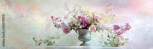 Wallpaper Mural A serene arrangement of colorful flowers in a decorative vase against a soft background. Torontodigital.ca