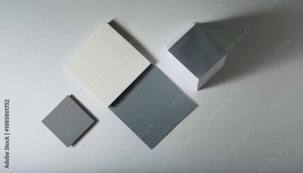 Abstract composition of white, light gray, and dark gray squares and rectangles. Minimalist design. Abstract composition of white, light gray, and dark gray squares and rectangles. Minimalist design.