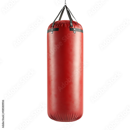 A vibrant red punching bag hanging, ideal for fitness and training purposes, enhancing workout experiences and improving skills.