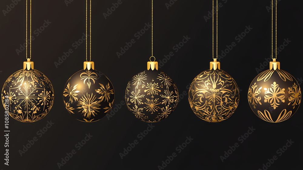 Fototapeta premium Decorative golden ornaments typically hung on christmas trees or used as centerpieces for holiday decor. Halcyon. Illustration