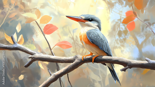 Grey headed kingfisher halcyon leucocephala perched on a branch close up macro shot. Halcyon. Illustration photo