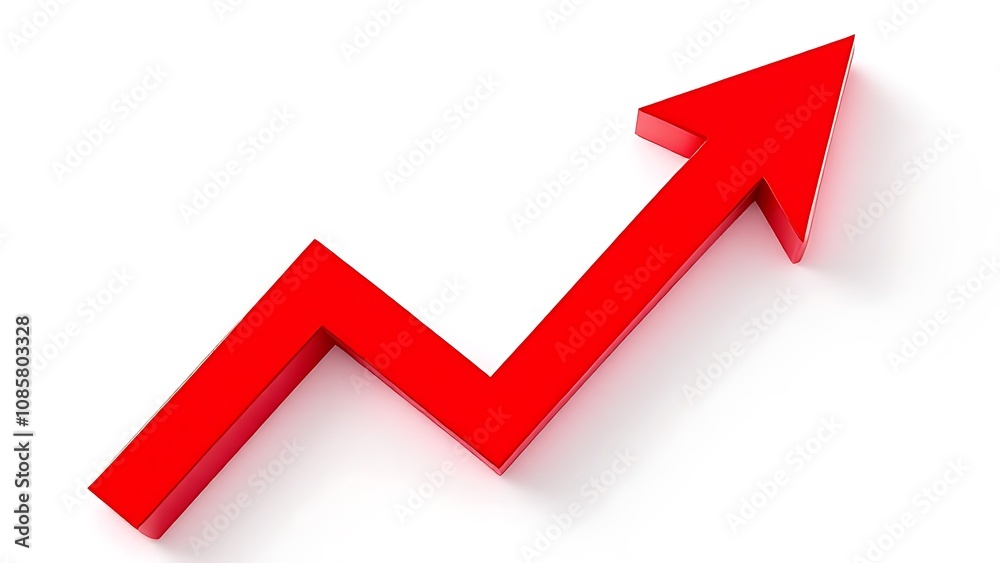 Red upward arrow graph showing rising trend Red upward arrow graph showing rising trend