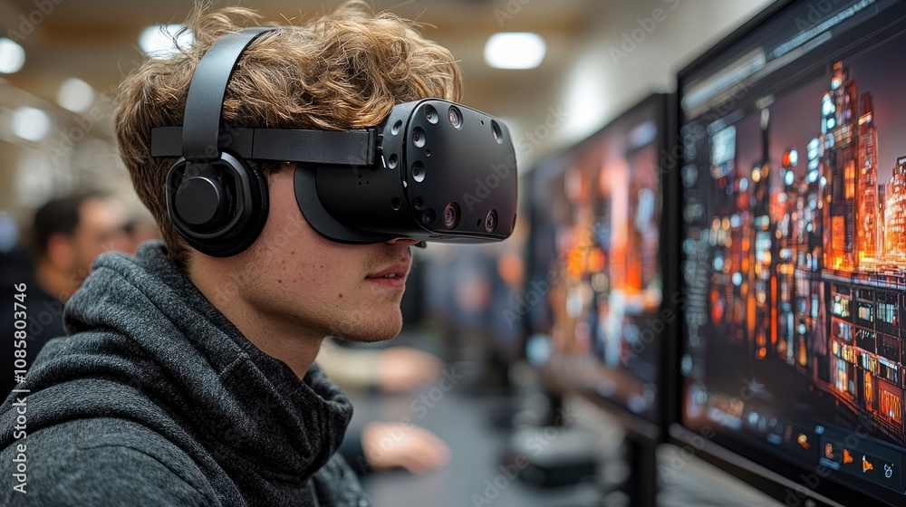 Virtual reality architect designing impossible building Virtual reality architect designing impossible building