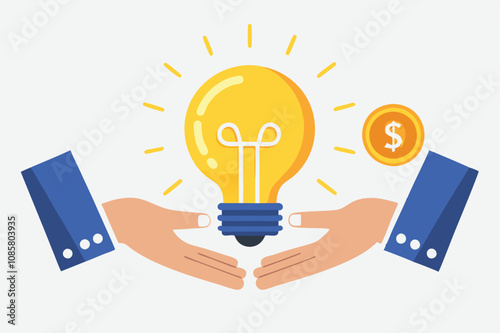 hands holding light bulb symbolizing innovation and investment vector illustration.

