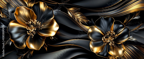 golden flowers on a black fabric background
